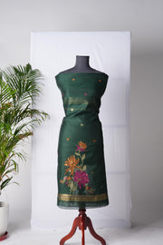 Raw Grace Dark Green Muga Cotton Jamdani Unstitched Suit Set